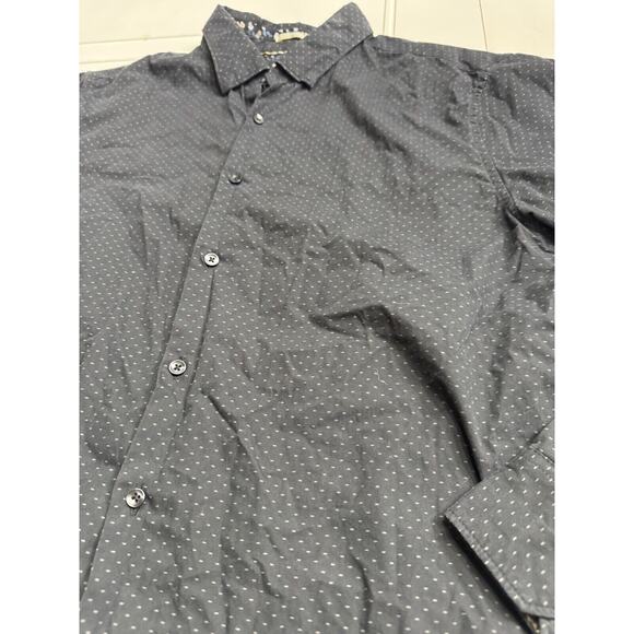 Denim & Flower Button-Up Shirt Men's Size L Black With Dots Long Sleeve Cotton - Picture 2 of 5